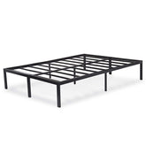 A black metal bed frame featuring a sturdy metal construction, designed for durability and modern aesthetics.